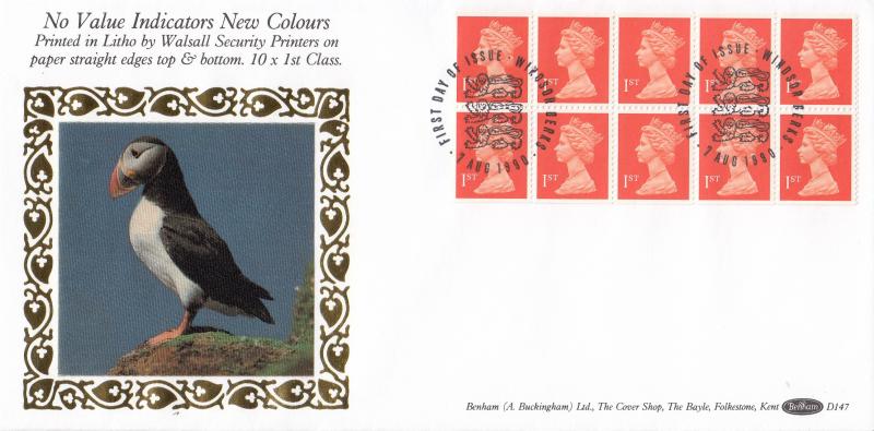 1990 (08) New NVI Colours - Benham D147 (Puffin Image) - Windsor (3 Lions) H/S