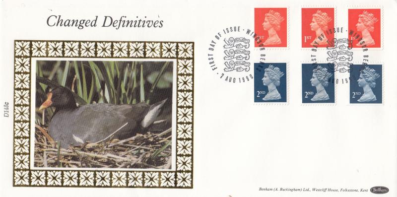 1990 (08) Changed Definitives - Benham D148c - Nesting Bird Image - Windsor (3 Lions) H/S