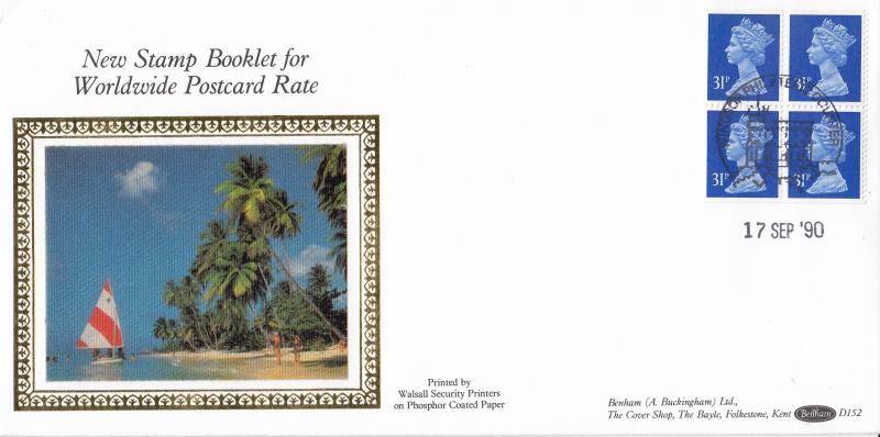 1990 (09) Worldwide Postcard Rate Booklet - Benham D152 - Windsor Counter H/S