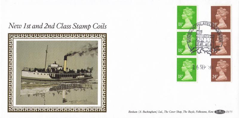 1991 (09) 1st & 2nd Class Vertical Stamp Coils - Benham D175 - Windsor Counter H/S