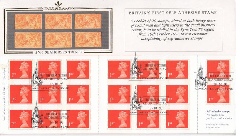 1993 (10) New NVI Self-Adhesive Stamps - Benham D209A (Card) - Newcastle H/S (20 Stamps)