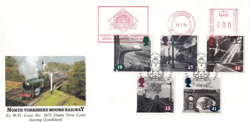 1994 (01) The Age of Steam - North Yorkshire Moors (Dame Vera Lynn) Railway Cover - York H/S + North Yorkshire Moors Railway Meter Mark