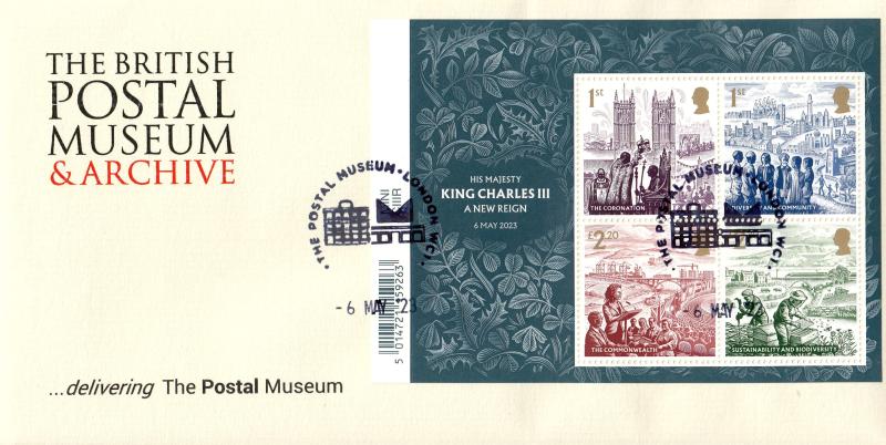 2023 (05) King Charles Coronation M/S - British Postal Museum & Archive Official (WITH Barcode)