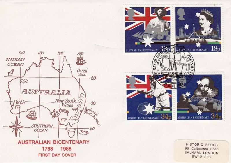 1988 (06) Australia - Historic Relics (HR) 'Map' Cover - Portsmouth Bureau H/S
