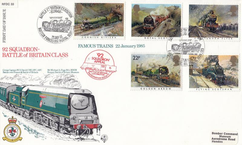 1985 (01) Famous Trains - Forces RFDC 33 Hendon 'Spitfire' Official - NO Cachet's