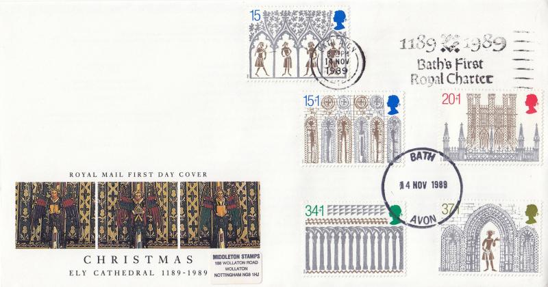 1989 (11) Christmas - RM - 1189-1989 Bath's First Royal Charter Slogan