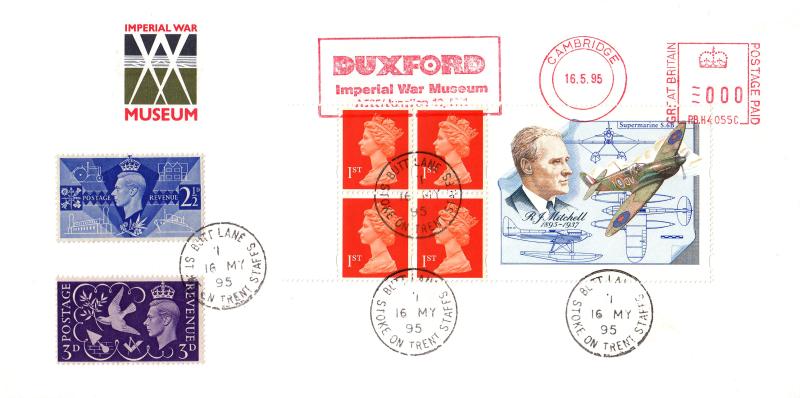 1995 (05) R J Mitchell Spitfire Label - Imperial War Museum Cover - Butt Lane CDS + Duxford Imperial War Museum Meter Mark