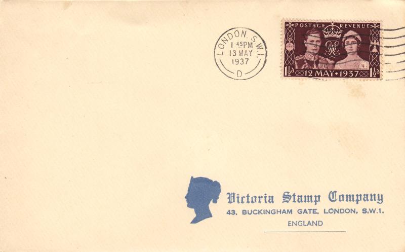 1937 (05) Coronation - Blue Cameo Image Cover - London SW1 Wavy Line Slogan