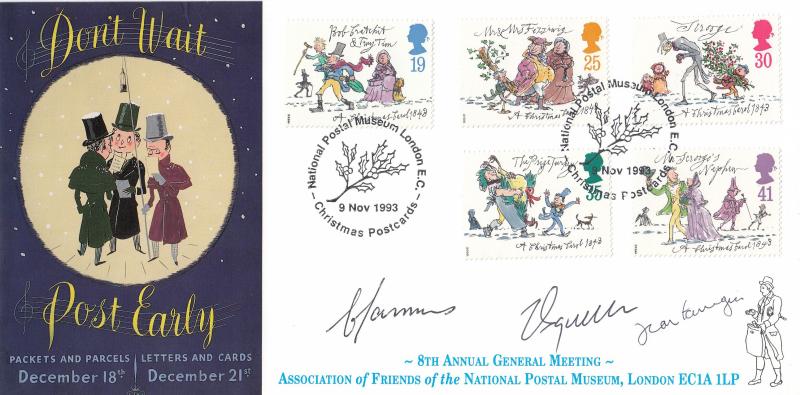 1993 (11) Christmas - Friends of the National Postal Museum Official - Triple Signed