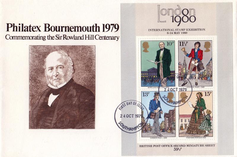 1979 (10) Rowland Hill (M/S) - Philatex Bournemouth Cover - Southampton FDI