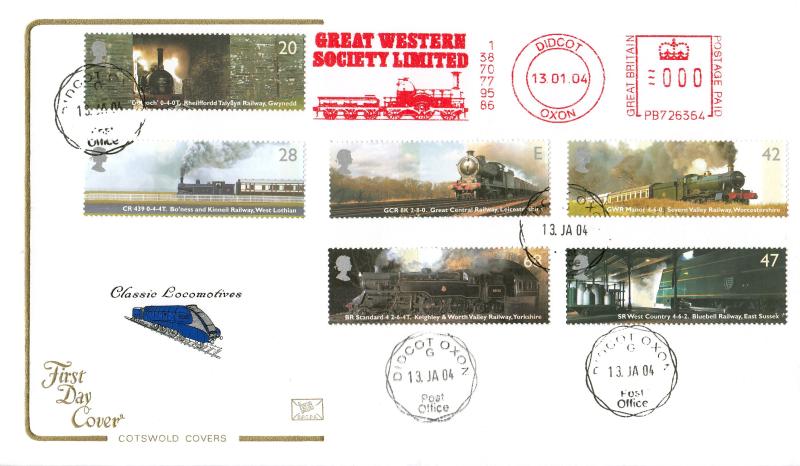 2004 (01) Classic Locomotives (Stamps) - Cotswold - Didcot CDS + Great WesternSociety Limited Meter Mark