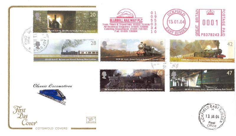 2004 (01) Classic Locomotives (Stamps) - Cotswold - Uckfield CDS + Bluebell Railway PLC Meter Mark