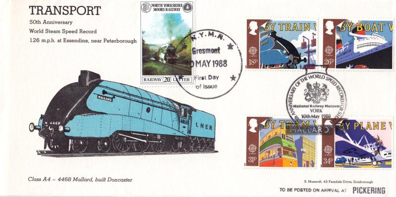 1988 (05) Transport - Muscroft 'Mallard' Cover - National Railway Museum H/S + North Yorkshire Moors Railway Stamp & Cancel