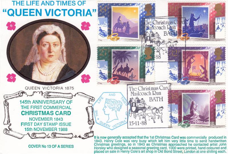 1988 (11) Christmas - Maurice Tanner 'Life & Times of Queen Victoria' Cover - Christmas Mailcoach Run, Bath H/S