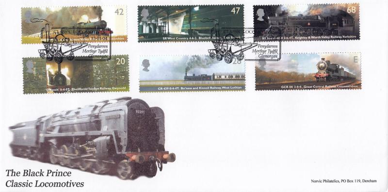 2004 (01) Classic Locomotives (Stamps) - Norvic Philatelics 'The Black Prince' Special - Penydarren H/S