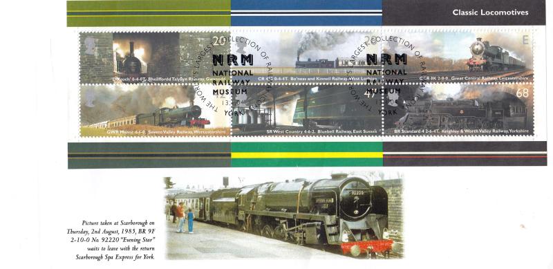 2004 (01) Classic Locomotives (M/S) - Regency Covers 'Evening Star' at Scarborough Special - National Railway Museum H/S