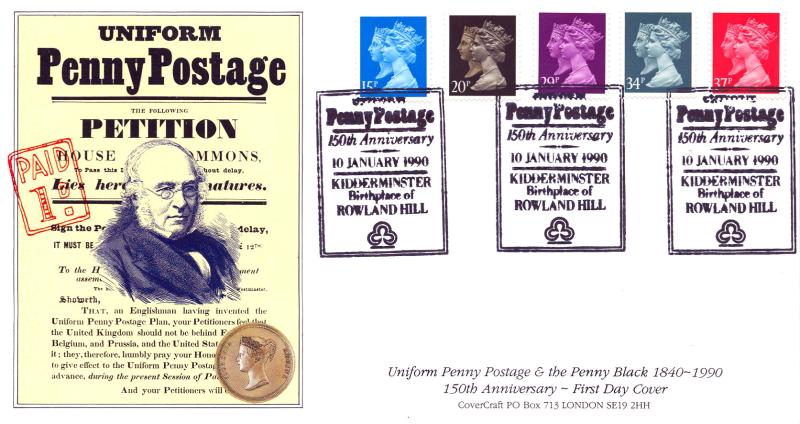 1990 (01) Penny Black (Stamps) - Covercraft 'Penny Postage, Kidderminster' Official