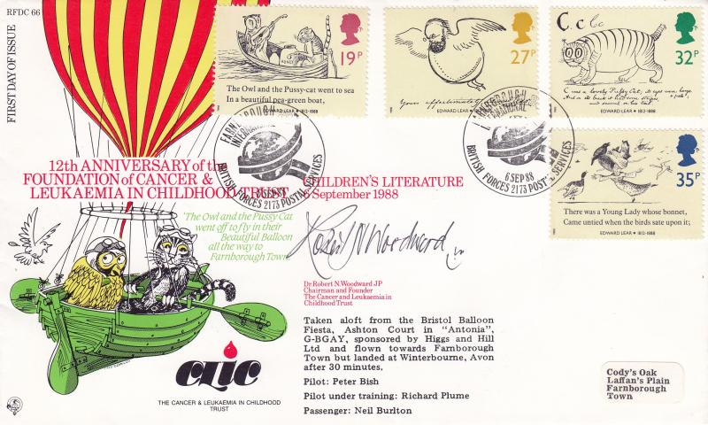 1988 (09) Edward Lear (Stamps) - Forces RFDC 66 'Farnborough International' Official - Signed Robert Woodward