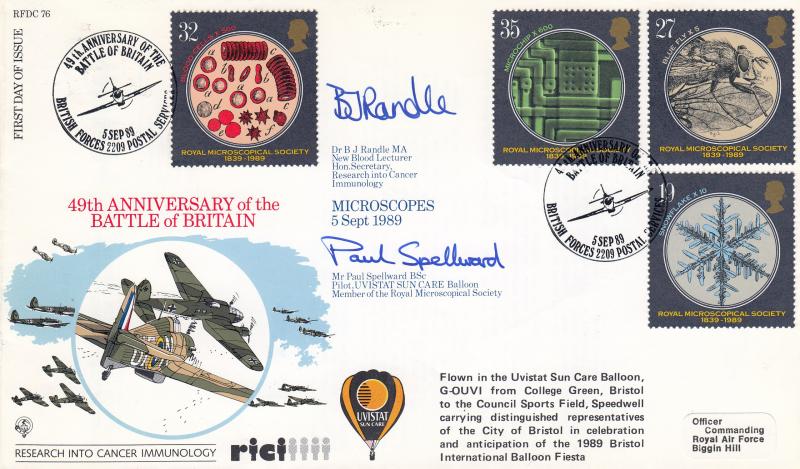 1989 (09) Microscopes - Forces RFDC 76 'Battle of Britain 49th Anniv' Official - Signed Bill Randle & Paul Spellward