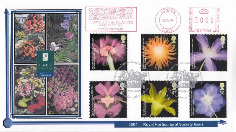 2004 (05) Royal Horticultural Society (Stamps) - Privately Produced cover - RHS Flower Girl, Chelsea H/S + Flowers & Plants Association Meter Mark