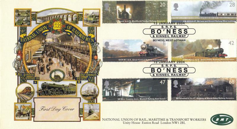 2004 (01) Classic Locomotives (Stamps) - Covercraft 'National Union of Railway Men' Special - Bo'Ness & Kinneil Station H/S