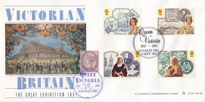 1987 (09) Victorian Britain - Bradbury LFDC 62 'London SW1' Official - WITH additional Victorian One Penny Stamp