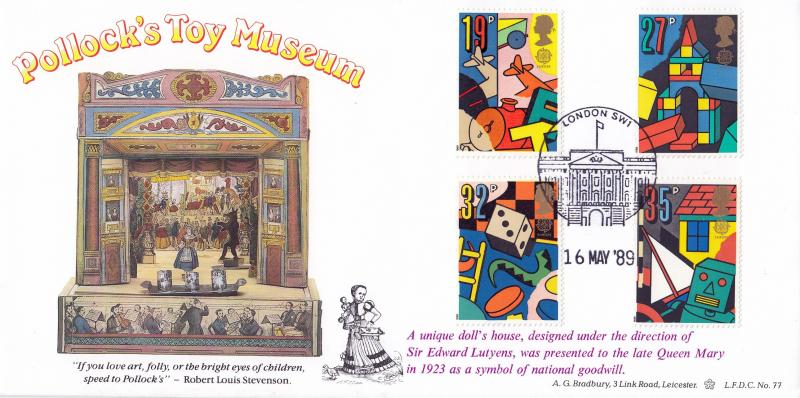 1989 (05) Games & Toys - Bradbury LFDC 77 'Buckingham Palace Philatelic Counter' Special