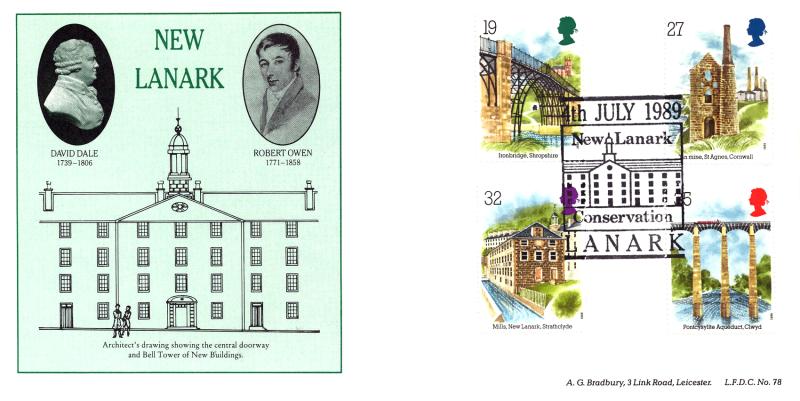 1989 (07) Industrial Archaeology (Stamps) - Bradbury LFDC 78 'New Lanark Conservation' Official