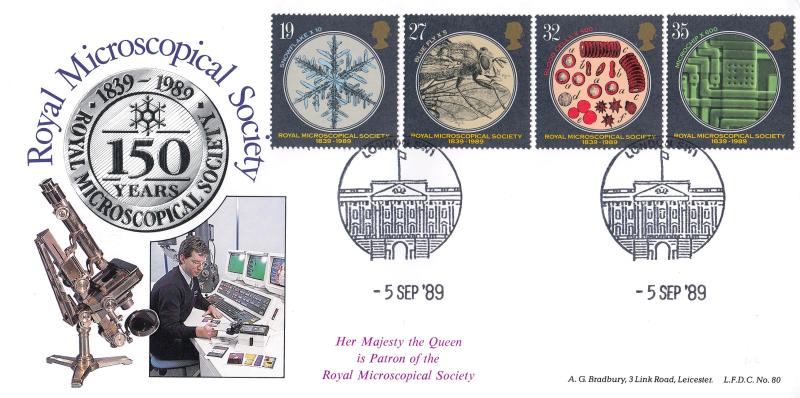 1989 (09) Microcopes - Bradbury LFDC 80 'Buckingham Palace Philatelic Counter' Special