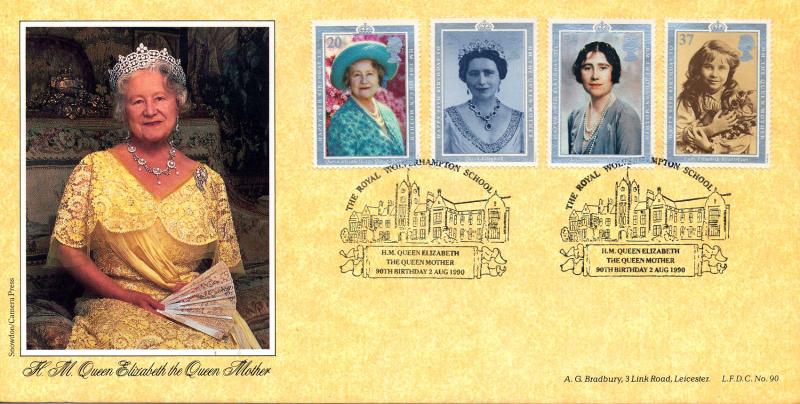1990 (08) Queen Mother's 90th Birthday - Bradbury LFDC 90 'Royal Wolverhampton School' Official