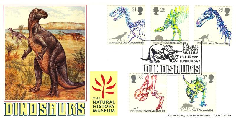 1991 (08) Dinosaurs - Bradbury LFDC 99 'Natural History Museum' Official