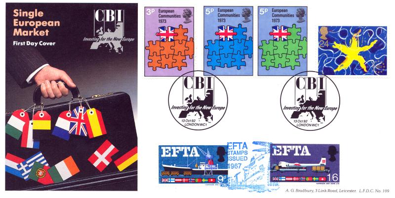 1992 (10) Single Market - Bradbury LFDC 109 'CBI, London' Official - With 1973 EEC & 1967 EFTA Sets