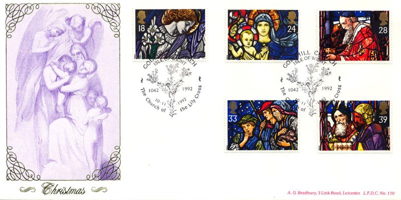 1992 (11) Christmas - Bradbury LFDC 110 'Church Of The Lily Cross' Official
