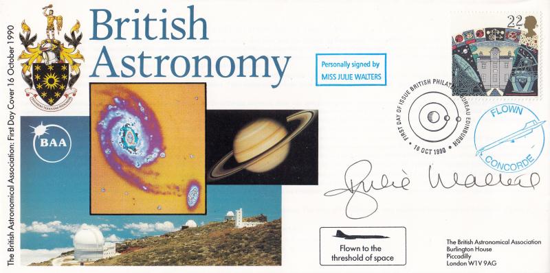1990 (10) Astronomy - Cambridge British Astronomical Association Cover - 22p - Edinburgh H/S - Signed by Julie Walters