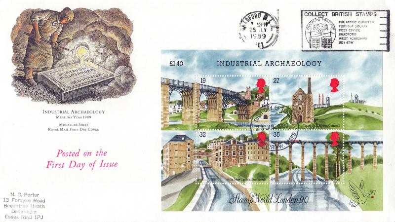 1989 (07) Industrial Archaeology (M/S) - RM - Collect British Stamps (Bradford) Slogan