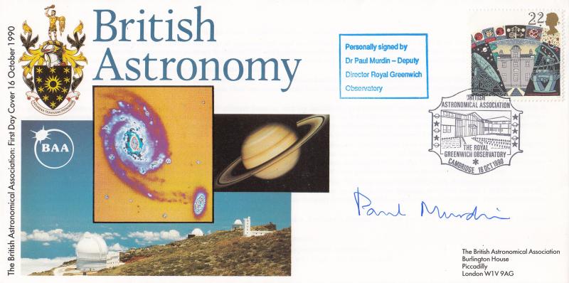 1990 (10) Astronomy - Cambridge British Astronomical Association (Greenwich Observatory) Official - 22p - Signed by Dr Paul Murdin