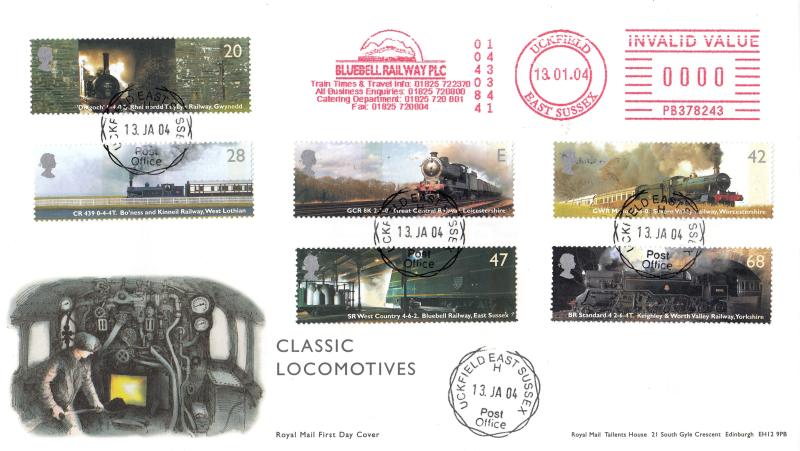 2004 (01) Classic Locomotives (Stamps) - RM - Uckfield CDS + Bluebell Railway Meter Mark