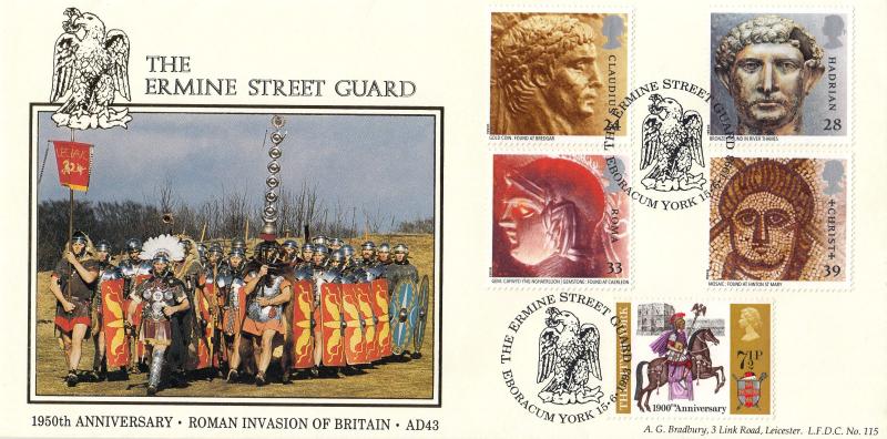 1993 (06) Roman Britain - Bradbury LFDC 115 'Ermine Street Guard' Official - Doubled 1974 Stamp