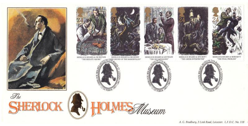 1993 (10) Sherlock Holmes - Bradbury LFDC 118 'Sherlock Holmes Museum' Official