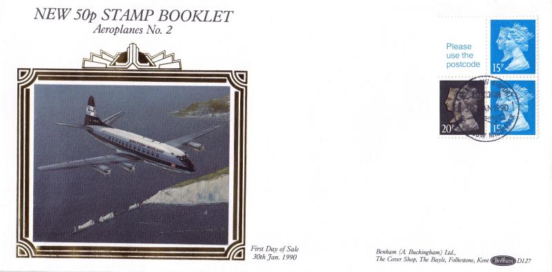1990 (01) 50p Stamp Book - Benham D127 - Heathrow Airport H/S