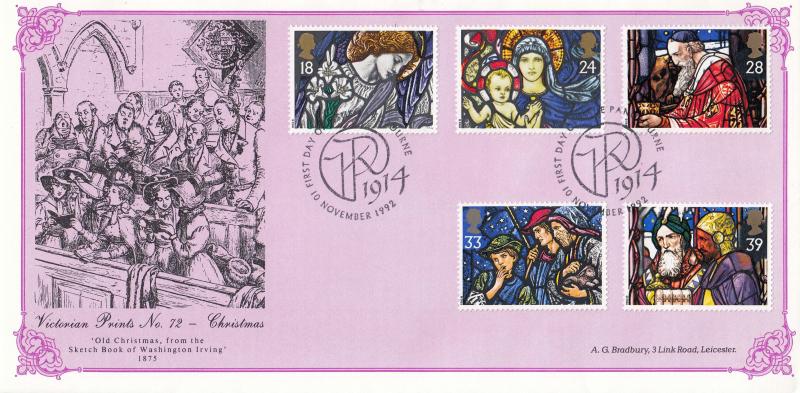 1992 (11) Christmas - Bradbury Victorian Print 72 Official - Pangbourne Bureau H/S