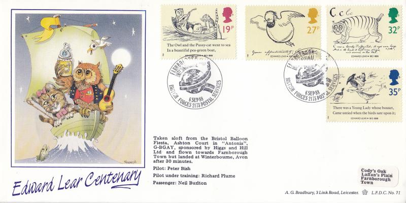 1988 (09) Edward Lear (Stamps) - Bradbury LFDC 71 'BF2173PS' Special