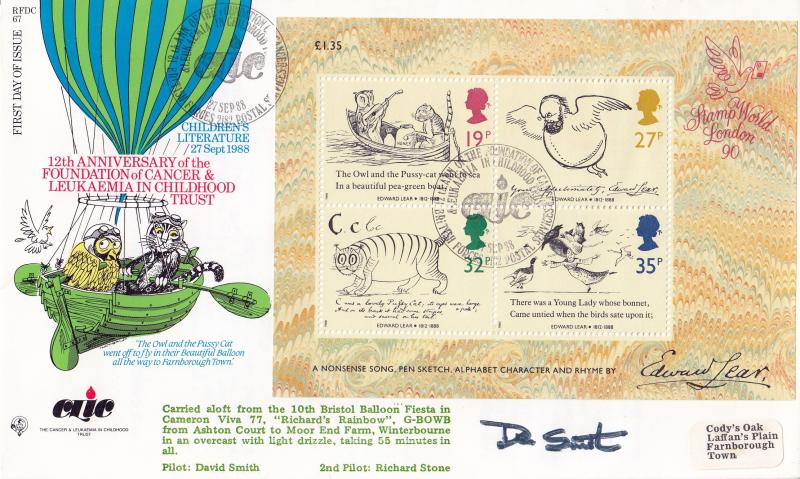 1988 (09) Edward Lear (M/S) - Forces RFDC 67 'Cancer & Leukaemia In Childhood' Official
