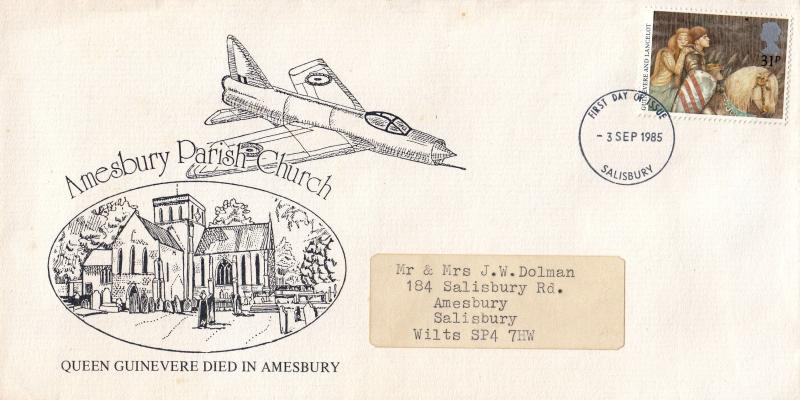1985 (09) King Arthur - Amesbury Parish Church Cover - 31p - Salisbury FDI