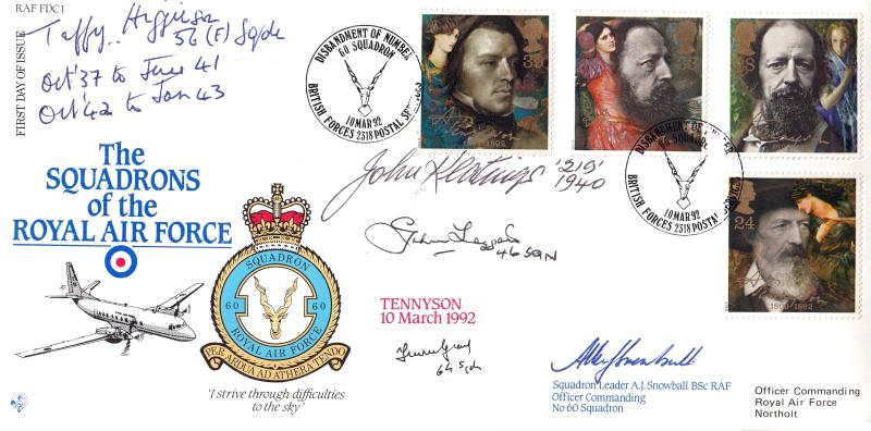 1992 (03) Tennyson - RAF FDC 1 Official - Signed by four (Deceased) Battle of Britain Pilots
