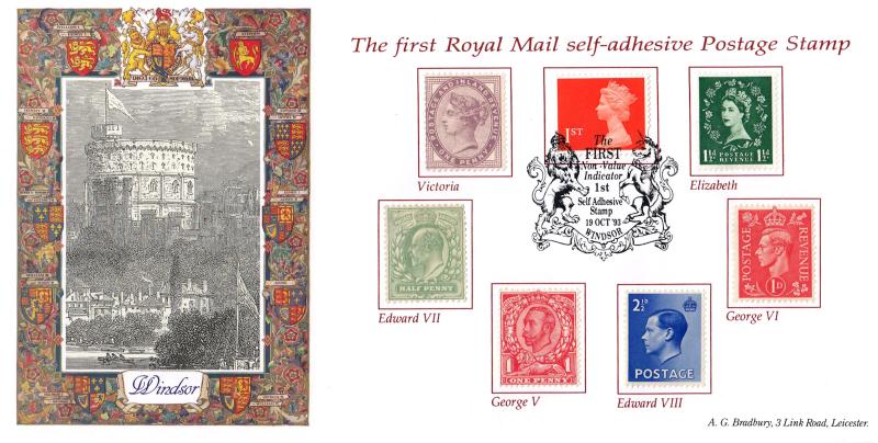 1993 (10) New NVI Self-Adhesive Stamps - Bradbury 'Windsor Turret View' Official - Windsor Coat of Arms H/S