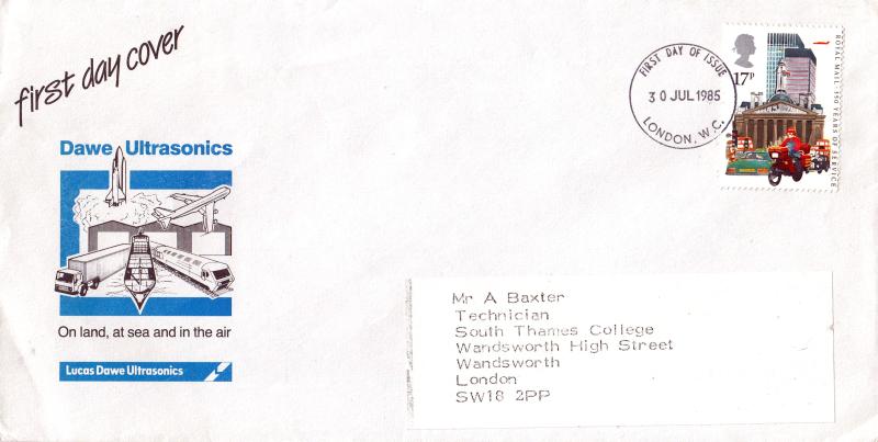 1985 (07) Royal Mail - Lucas Dawe Ultrasonics 'Cinderella' Cover - 17p - London WC FDI