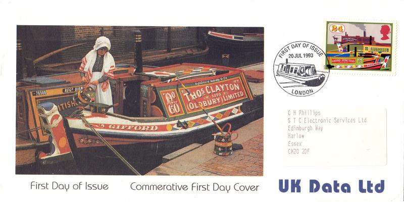 1993 (07) Canals - UK Data 'Cinderella' Cover - 24p - London (Barge) H/S