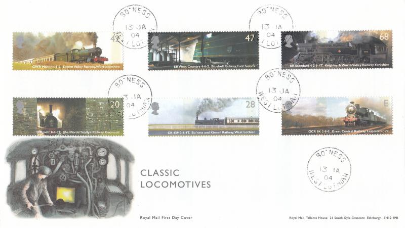 2004 (01) Classic Locomotives (Stamps) - RM - Bo'Ness CDS