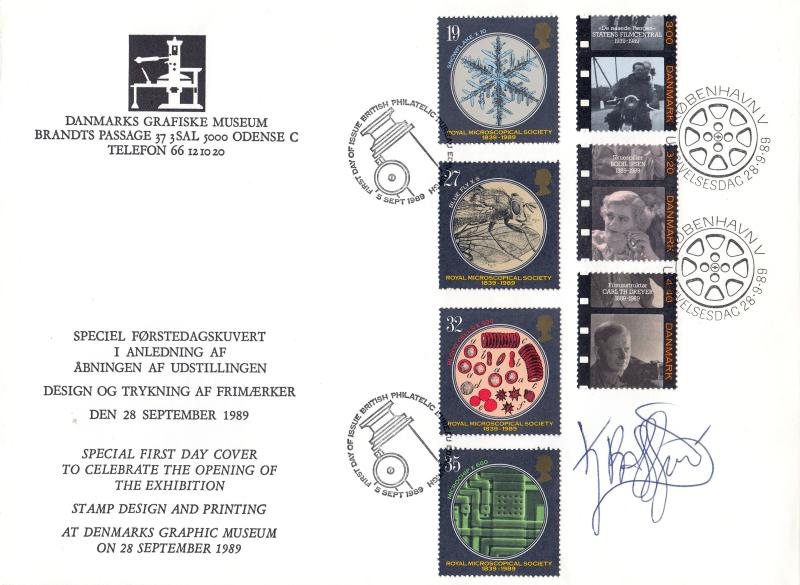 1989 (09) Microscopes - Denmarks Graphic Museum Cover - Edinburgh H/S - Doubled with a Danish Film Set + Signed by Keith Bassford
